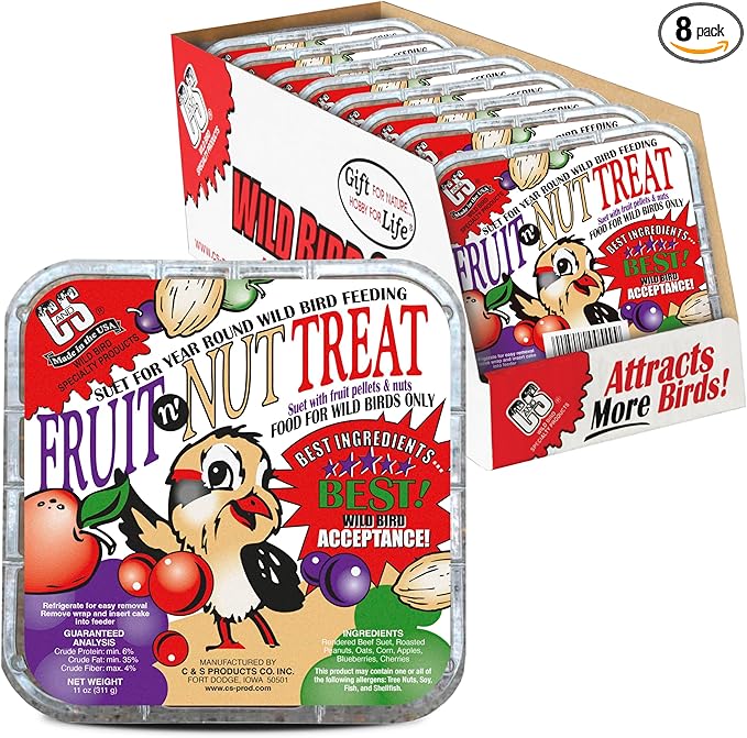 C&S Fruit n’ Nut Suet Treat, Suet Cakes for Wild Birds Including Robins, Blue Jays, Bluebirds, Tanagers, Thrushes and More, 8 Pack