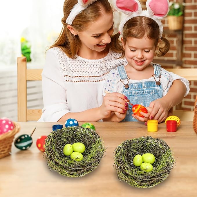 Small Faux Bird Nest with Eggs, Artificial Birds Nest with Eggs Artificial Rattan Nest for Crafts, Spring/Easter Centerpiece Home Party Easter Decoration