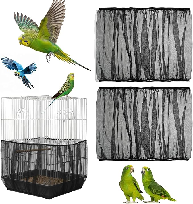 2-Pack Bird Cage Net,Adjustable Bird Net for Cage,Birds Cages Seeds Catchers for Round & Square Large Cages, Fits Parakeets, Cockatiels & More
