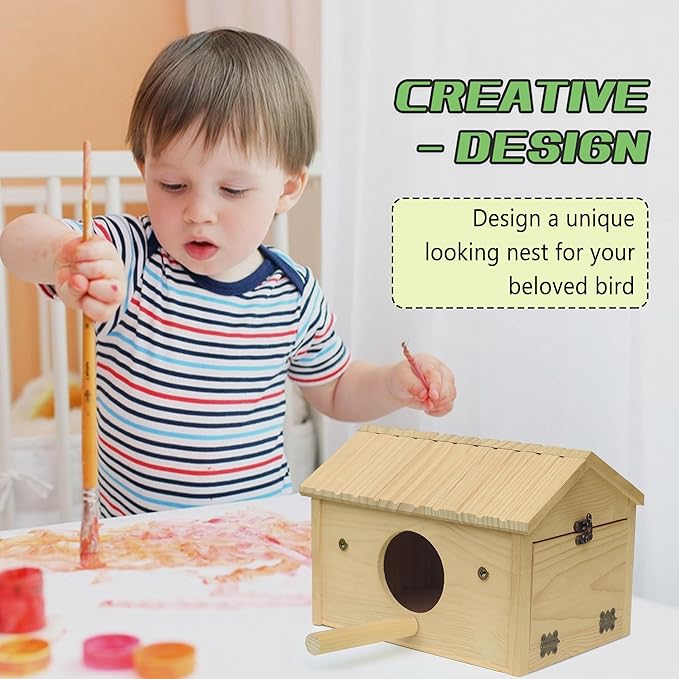 HiCaptain Bird Nesting Box Wooden Cockatiel Breeding Nest for Cages, Large Parakeet Nest Box Lovebird House Budgie Breeding Box (Wood)