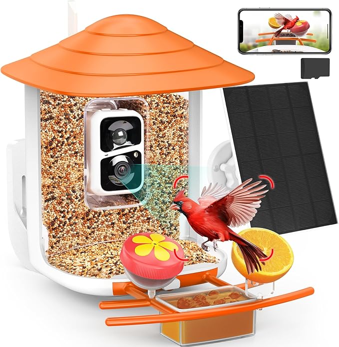 birdsnap® TUC Bird Feeder with Camera 2K HD Live with 32GB Card Auto Detect & Notify AI Identify Camera Birds Feeders Solar Powered Wireless Outdoors Backyard Gift for Mom Dad Birds Lover, 2.4G WiFi