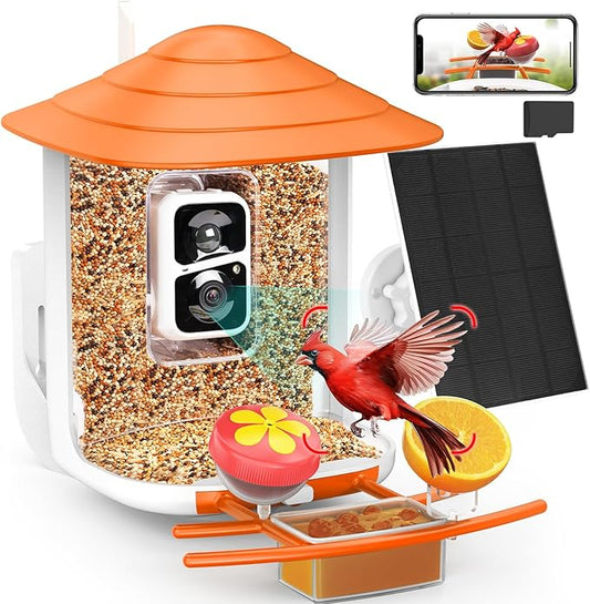 birdsnap® TUC Bird Feeder with Camera 2K HD Live with 32GB Card Auto Detect & Notify AI Identify Camera Birds Feeders Solar Powered Wireless Outdoors Backyard Gift for Mom Dad Birds Lover, 2.4G WiFi