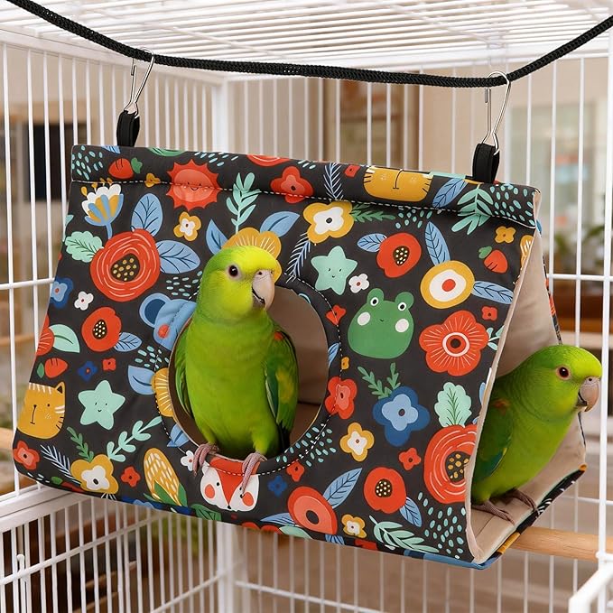 Rypet Winter Warm Bird Nest House - Hanging Hammock Velvet Shed Hut Cage Plush Fluffy Birds Hideaway Sleeping Bed Fuzzy for Parrot Parakeet Cockatiels Budgies Lovebird Medium (Navy Blue)