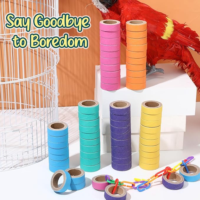 Skyygemm 60 Pcs Parrot Toys Bagels Bird Toys, Durable Cardboard for Bird Toy Bagels Chewing Shredding Foraging Foot for Medium Large Parrot, Macaw, African Greys Cockatoos Eclectus Senegal