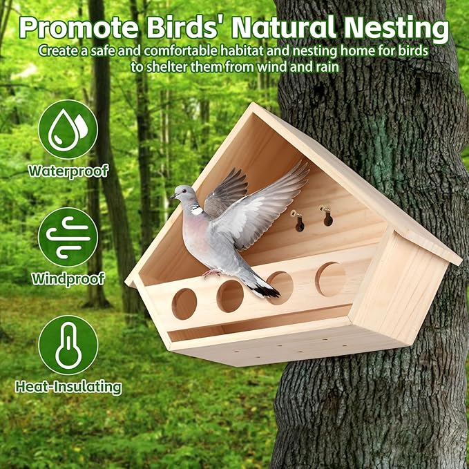 Dove Bird House for Outside, 14" L x 10.2" H x 5.3" W Mourning Dove Nesting Box, Pigeon House with 2 Preset Mounting Holes - Easy to Install & Remove