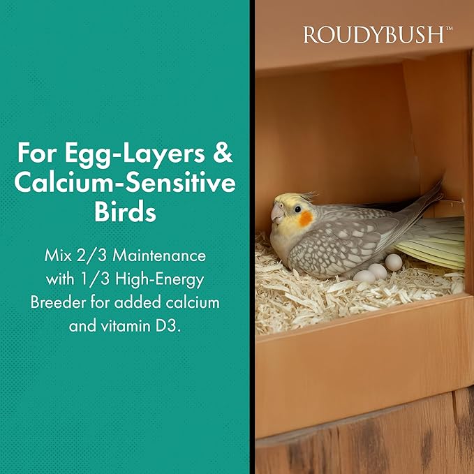 Roudybush High Energy Breeder Food for Breeding & Weaning Birds - Scientifically Formulated Bird Feed - Bird Food Pellets w/ Corn, Wheat, Soy - Nutritious & Healthy Feed for Birds (Nibles, 25lb)