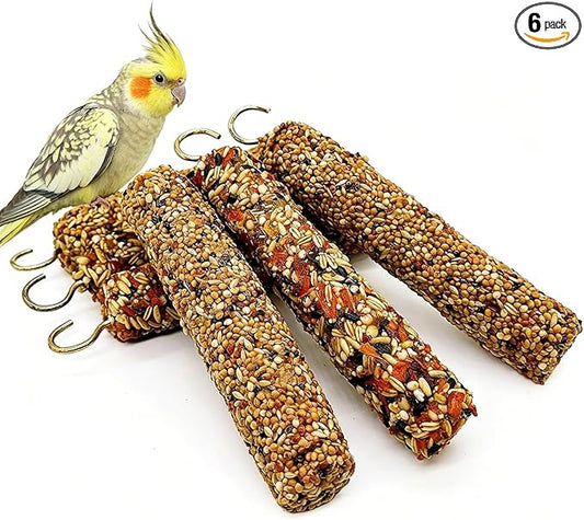 6PCS Parakeet Treat,Natural Parrots Treat Sticks,Vegetable & Grain Style Sticks,Bird Treats for Cockatiel Budgies Lovebirds Myna Canary Conure Finches