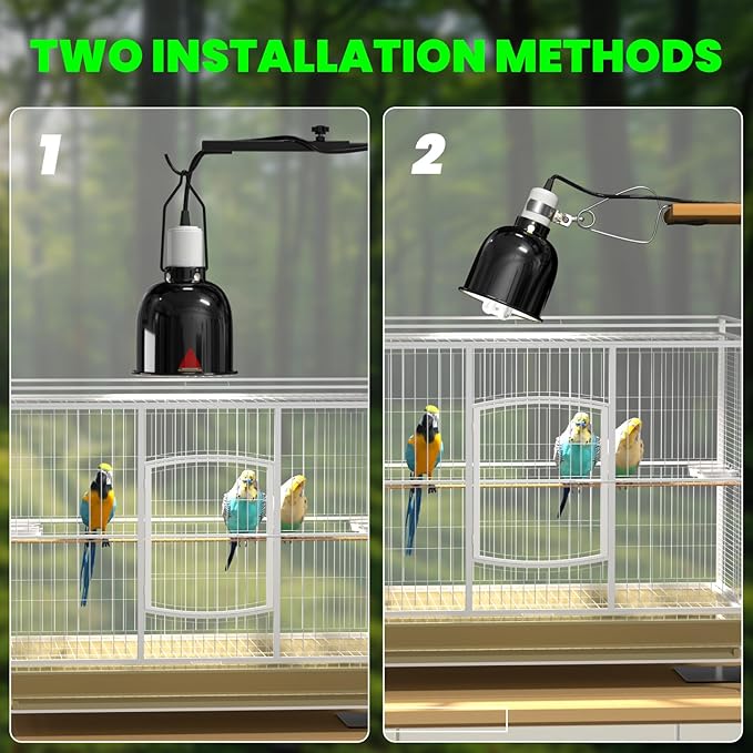 GlowUp Bird Cage Light Fixture Combo Kit, Deep Dome Lampshade with 2.4% UVB Bulb 20W, Bird Light for Captive Birds, Reptiles