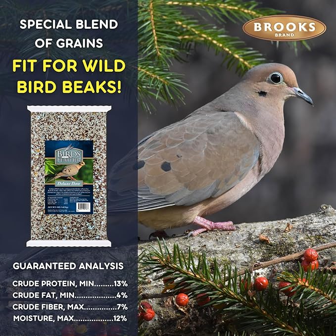 Brooks Brand Birds of a Feather Deluxe Dove Food, Pigeon Food, Mourning Dove Outdoor Bird Seed, Dove Bird Seed, Comida para Palomas, Made in USA, 8 lbs