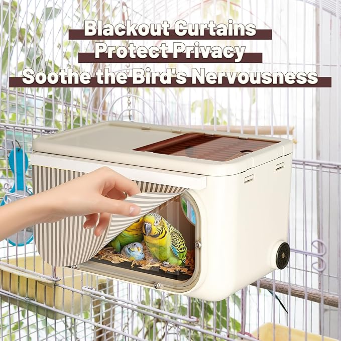 Parakeet Nesting Box,Transparent Bird House,Parakeet Breeding Box,Bird Nest for Cage,Bird House with Curtains Perch Wood,Bird Cage Accessories for Lovebirds Cockatiel Budgie Conure Parrot