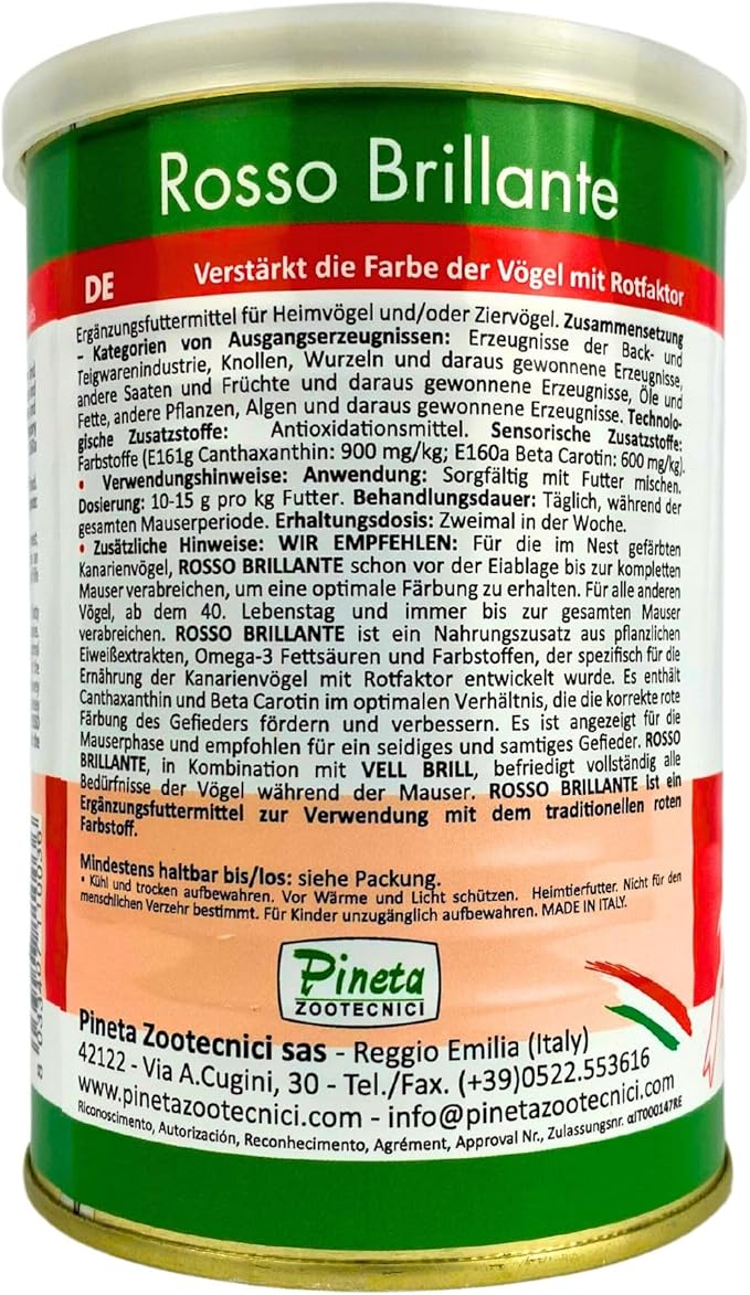 Pineta Rosso Brillante 200g Bird Food for Red Factor Canary and Finch – Canary Food to Enhances Feather Color, Ideal Comida para Pajaritos During Molting and Breeding Seasons