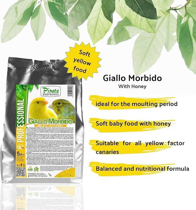Giallo Morbido with Honey Rich in Fats, Minerals and Proteins, Bird Food, Canary Food, Pet Accessories, Bird Breeding, Bird Egg Food, Comida para Canarios, Birds Seed , Pet Bird Food, Parakeet (5lb)