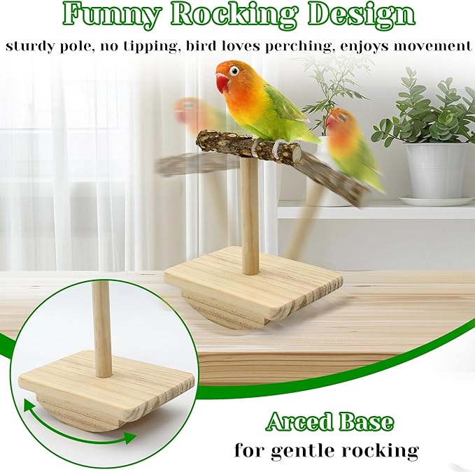 Natural Wood Bird Perch Stand Training, Intelligence Puzzle Enrichment Toys for Parakeets, Wooden Parrot Perch Platform, Bird Playground Play Stands for Conure, Cockatiel, Budgie Interactive Toys