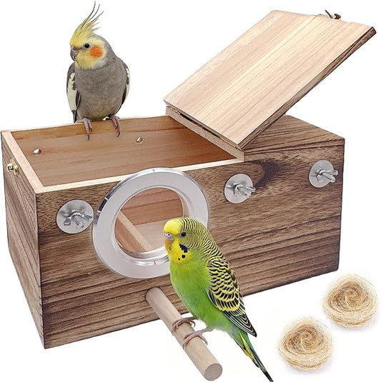 Tfwadmx Large Parakeet Nesting Box, Bird Nest Breeding Box, Wood Parrot Nest Box with Perch Bird Cage House for Cockatiel Lovebirds Budagie Canary Finch (XL)