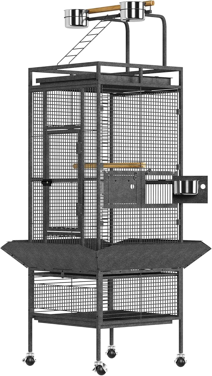 61-Inch Large Bird Cages, Parakeet Bird Cage with Feeders, Rooftop Playground, Rolling Bird Cage, Bird Aviary Indoor for Small Medium Cockatoos, Parrots, Macaws, Dove