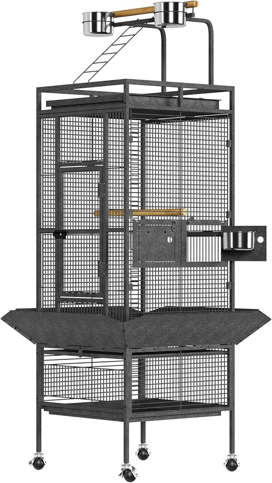 61-Inch Large Bird Cages, Parakeet Bird Cage with Feeders, Rooftop Playground, Rolling Bird Cage, Bird Aviary Indoor for Small Medium Cockatoos, Parrots, Macaws, Dove