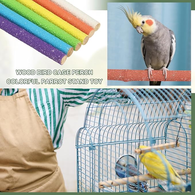 Parrot Perch, Wooden Parrot Perch Stand Toy, Paw Grinding Stick, Bird Cage Accessories, 9.84 x 0.8in (6 Colors, 6 Pcs) Birds Toys Intended for Cage/Parakeets/Conure/Budgie
