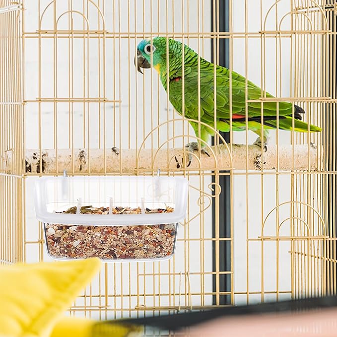 Yardwe 2Pcs Hanging Bird Cage Feeder, Transparent 4-Grid Food and Water Bowl for Parakeet Parrot Pigeon, Anti-Splash No Mess Bird Feeding Supplies for Home