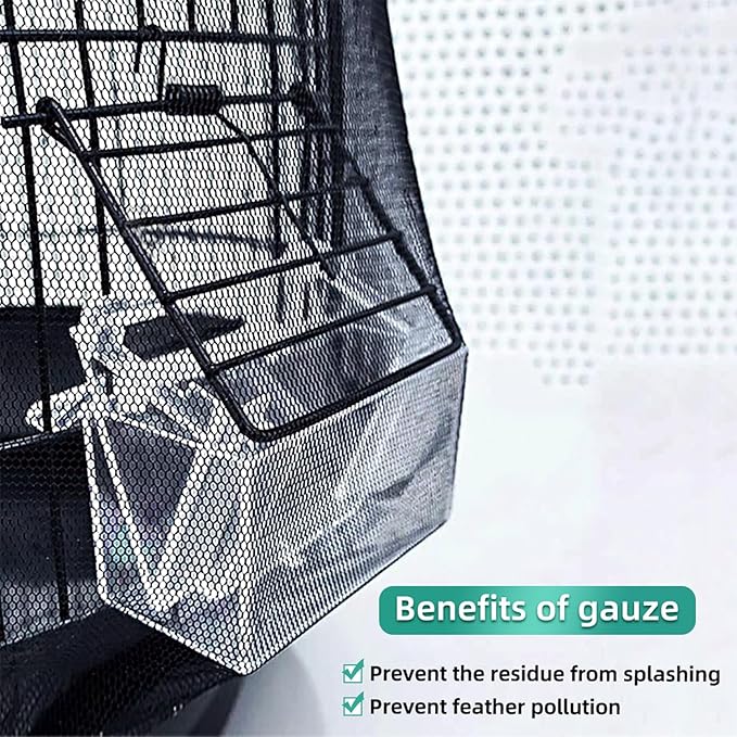 Bird Cage Seed Catcher, Seed Catcher Guard Net Cover, Parrot Nylon Mesh Net Cover, Universal Soft Airy Cage Net Stretchy Skirt for Round Square Cages (Solid-Black, 15.7" x87")