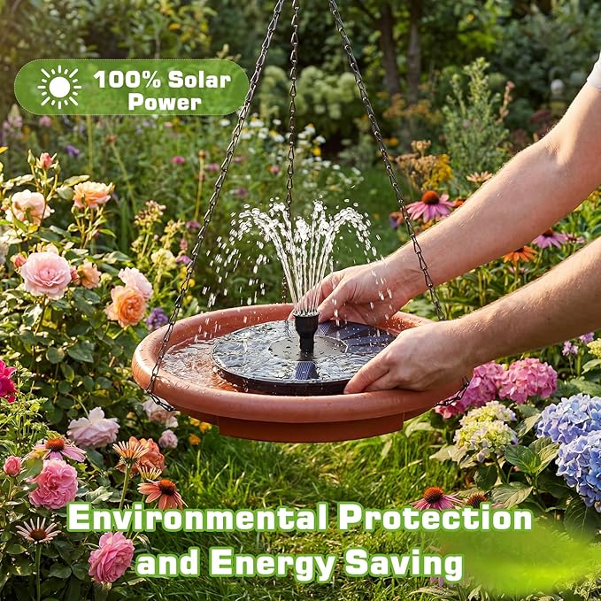 AISITIN 15" Hanging Bird Bath with Solar Fountain, Outdoor Hanging Bird Bath Bowl with 3-Tier Steps, Solar Powered Water Fountain for Bird Bath, Feeder, Drinking, Garden Patio Lawn Backyard