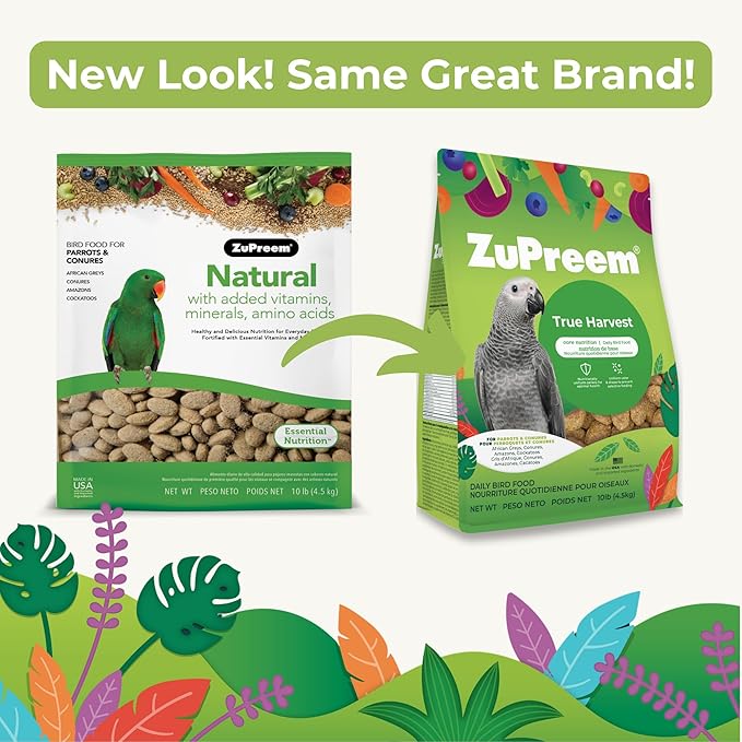 ZuPreem True Harvest Bird Pellets, Daily Bird Food for Parrot, Conure, Caique, African Grey, Eclectus, Small Cockatoo, Core Nutrition for Medium Large Birds, Added Vitamins, Parrot Food (ML, 10 lbs)