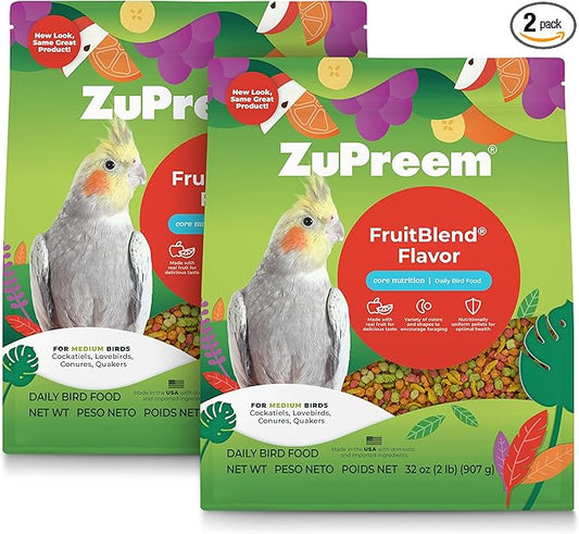ZuPreem FruitBlend Cockatiel Pellets – Vitamin Fortified Medium Bird Food for Cockatiels, Quakers, Lovebirds & Small Conures – Pellet Diet, 2 lb (Pack of 2)