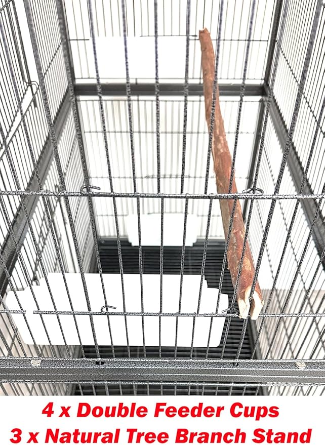 Extra Large Durable Wrought Iron Metal Bird Flight Parrot Breeder Home Cage with Double Large Front Doors 4 Side Pull Up Doors Rolling Stand Storage Shelf Lockable Wheels