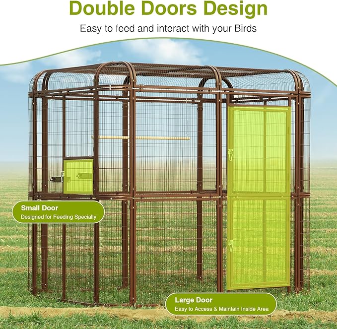 87-Inch Heavy Duty Walk-in Bird Cage – Large Outdoor Aviary Metal Birdcage with Stand, 7.22x5.25x6.8ft Flight Space for Macaw, Budgie, Conure, Lovebird, Parakeet, Cockatiel