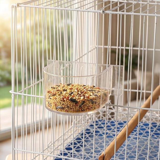 DOITOOL Bird Cage Feeder Cups, 6PCS Clear Plastic Seed Water Feeder Cups, Pet Bird Food Container, Thickened Food Water Bowl for Pet Parrot Parakeet Cages, Hanging Accessories