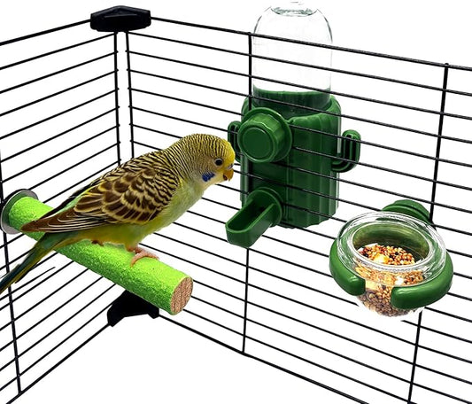 Parrot Water Feeder Bird Water Bottle Parrot Food Feeder with Perch Stand Bird Cage Accessories for Parakeet Budgie Lovebirds Cockatiel