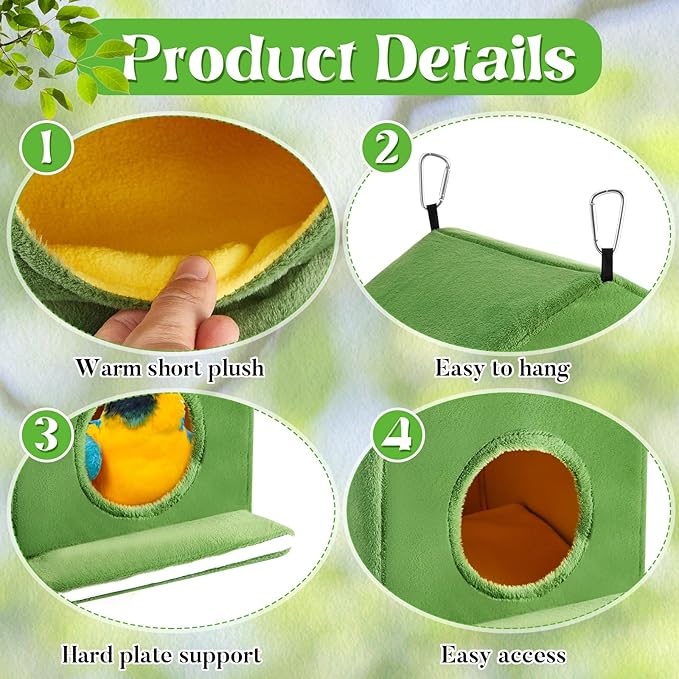 Spiareal 2 Pcs Large Winter Warm Birds Nest House Plush Snuggle Bird Bed for Cage Sleeping Hanging Hammock Parakeet Bed Cage Accessories for Parrot Cockatiels Budgies Lovebird 11 x 15 x 11 Inches