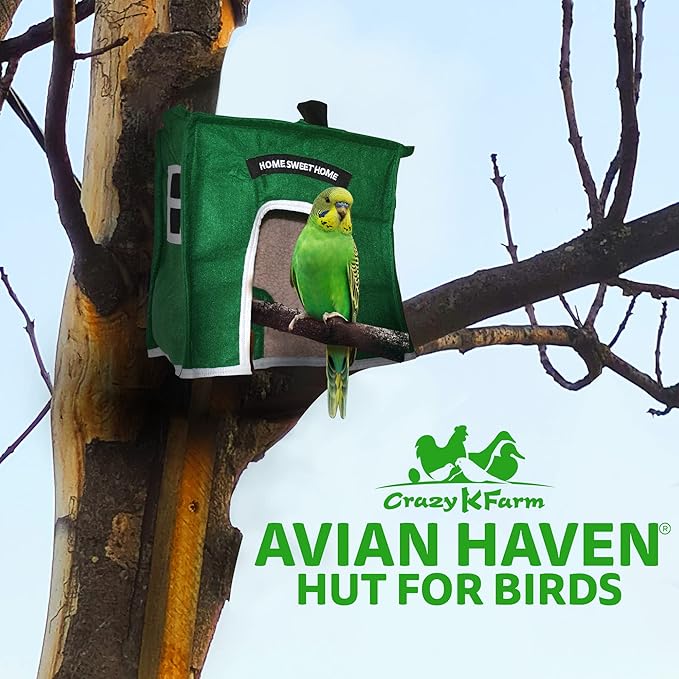 Crazy K Farm- Avian Haven Bird Hut, Comfy Bird Snuggle Hut, Plush Pet Bird Hut for Sleeping and Snuggling, Hanging Bird Cage Hut with Sherpa, Cozy Bird Cage Accessories Extra Small, Green