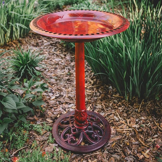 Backyard Expressions Outdoor Garden Bird Bath - Red - Weather Resistant Polyresin - 27 Inch