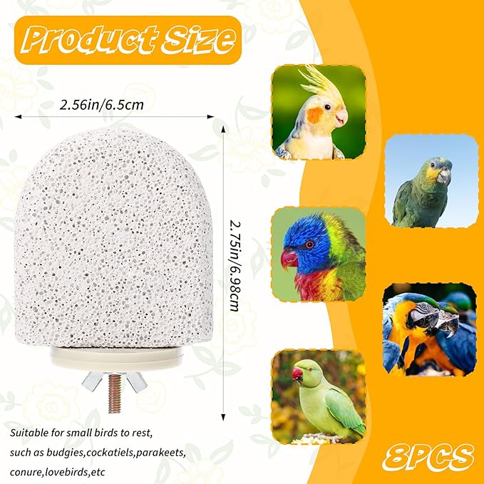 8 PCS Bird Perch Stands, Calcium Perch Beak Grinding Stone Foot Claws Trimmer Platform Chewing Toys for Small Medium Parrot Cockatiel Conure Lovebird Finch, 2.56x2.76 Inch