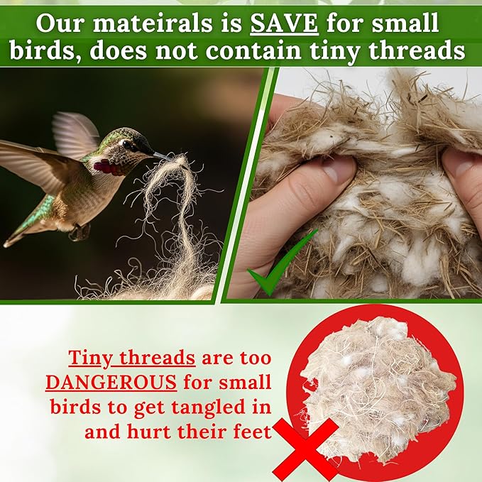 Hummingbird Nesters Bird Nesting Material Holder for Wild Birds Humming Bird House Materials Gifts for Bird Watching Nature Lovers Refillable Outdoor (Bird-Safe Natural Fiber Mix)