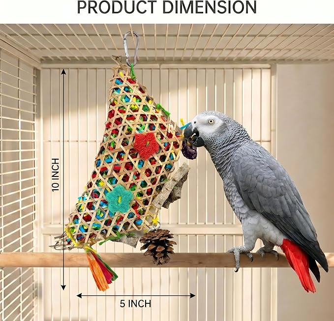 Parakeet Chewing Hanging Toy, Parrot Beak Toy Bird Foraging Toys with Natural Wood & Bamboo Shell, Cage Bite Toy for Small Parrots, Safe Bird Chewing Toys for Cockatiels Conures Lovebirds