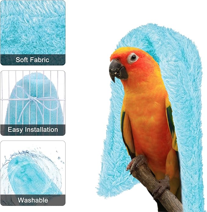 Comfort Corner Fleece Bird Blanket Parrot Cage Snuggle Hut Warm Bird Nest House Bed Hanging Hammock Toy for Parakeet Cockatiel Pigeon Small Animals Shelter Plush Bedding(Blue/S)
