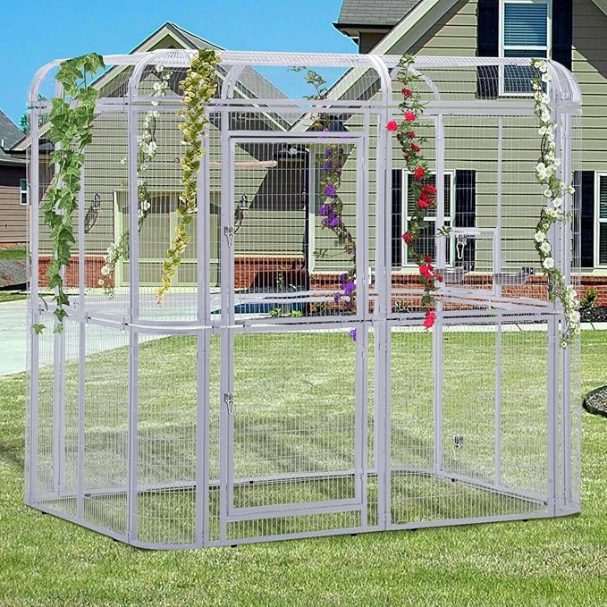 87-Inch Heavy Duty Walk-in Bird Cage – Large Outdoor Aviary Metal Birdcage with Stand, 7.22x5.25x6.8ft Flight Space for Macaw, Budgie, Conure, Lovebird, Parakeet, Cockatiel