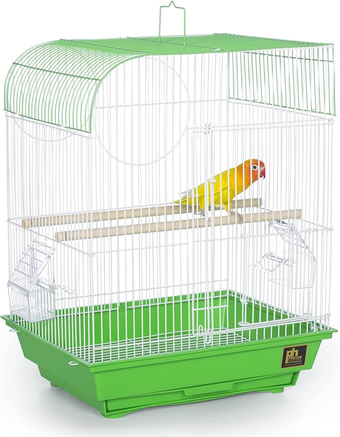 Prevue Pet Products South Beach Flat Top Bird Cage - Ideal for Finches, Canaries, Budgies, and Similarly Sized Birds, Minimal Assembly, Made of Powder-Coated Steel Wire Mesh - Green & White