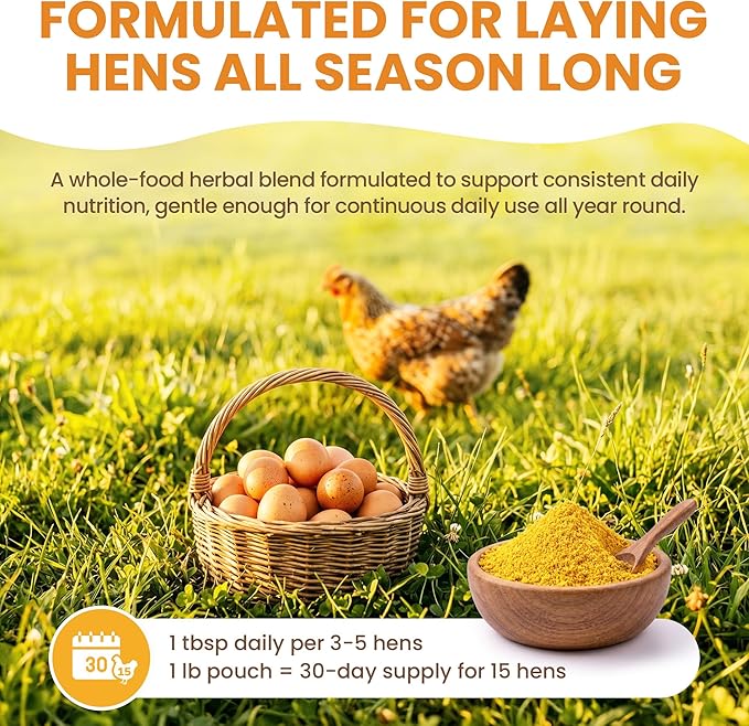 Golden Yolk Daily Egg Booster for Chickens - 1 LB Whole-Food Chicken Vitamins and Supplements - 13 Herbs with Marigold Lutein, Omega-3 Flaxseed and Calcium - Laying Hens, 30-Day Supply