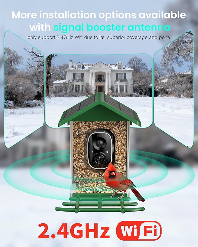 isYoung Smart Bird Feeder with Camera, 2.5K QHD, AI Identify 16000+ Birds,Dual Solar Panel, AI Auto-Capture & Motion Detection, IP65 Weatherproof,170° Field of View, Perfect Bird Watching Gift