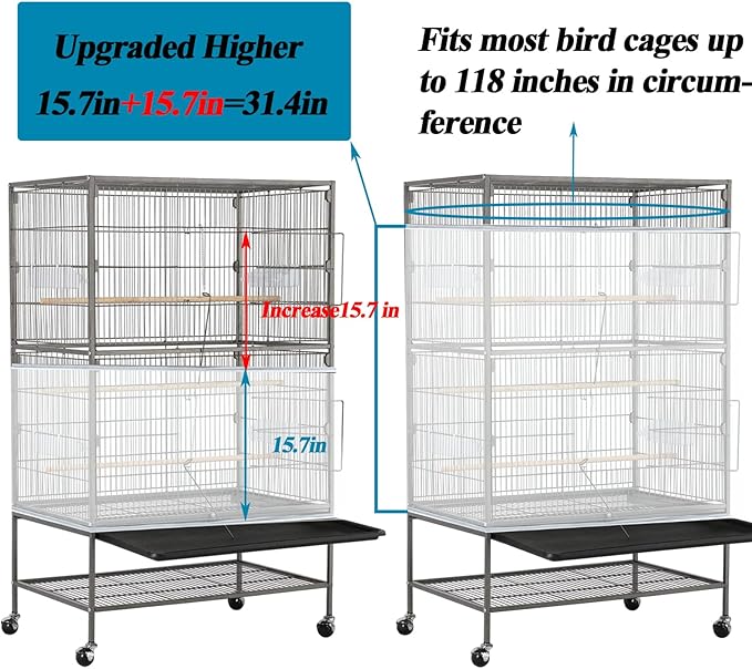 ASOCEA 2 Pack Large Bird Cage Seed Cather,Bird Cage Cover Adjustable Soft Airy Skirt Guard Birdcage Nylon Mesh Net for Parrot Parakeet Macaw African Round Square Cages Cover (118 * 31.5in/300 * 80cm)