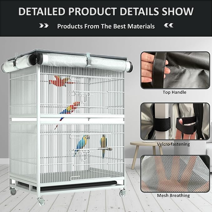 Large Bird Cage Cover - 600D Cage Covers for Night, Good Night Bird Cage Cover for Large Birdcage,Good Night for Cats, Mink, Totoro, Parakeet, Parrot and Small Animals ,Indoors or Outdoors (XL)