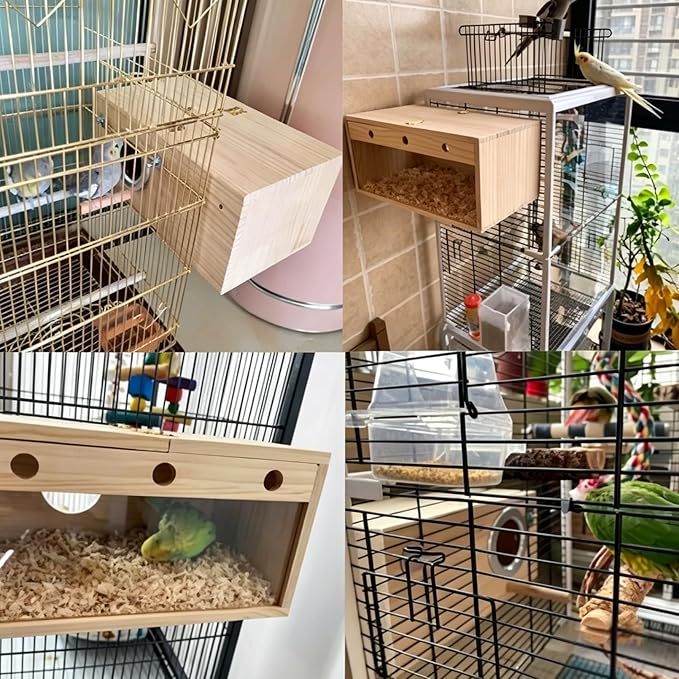 Tfwadmx Parakeet Nesting Box, Transparent Bird Nest Breeding Box, Wood Parrot Nest Box with Perch Bird Cage House for Cockatiel Lovebirds Budgie Canary Finch(S)