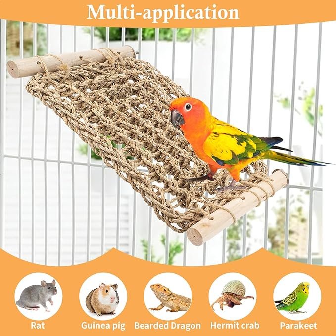 Bird Ladder Perch for Cage, Conure Seagrass Ladder Bridge Exercise Stands, Natural Hand-Woven Net Amazon Parrot Climbing Chewing Hammock, Cage Accessories for Lovebird Conure Budgie Parakeet