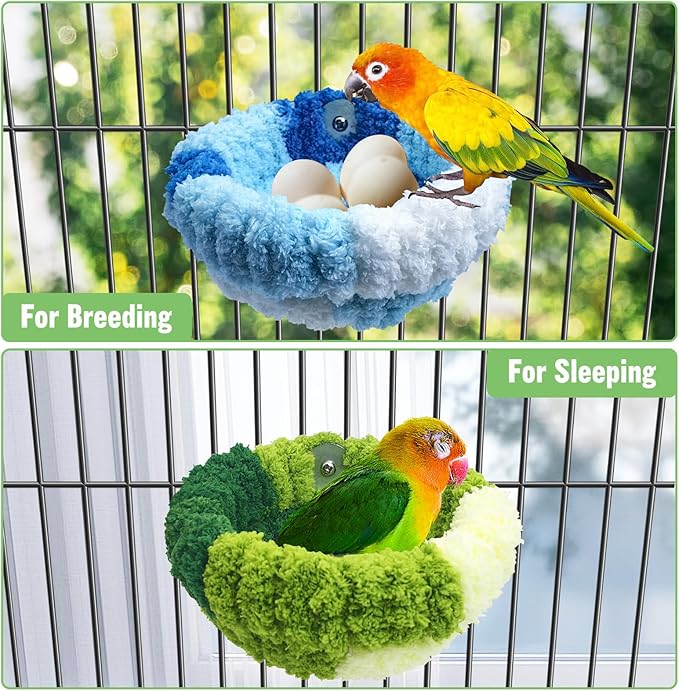 kathson kathon Window Bird Bed with Suction Cup, Winter Warm Bird Plush Nest Parrot Sleeping Bed for Budgie Lovebird Conure Quaker (Diameter 6.7in, Green)
