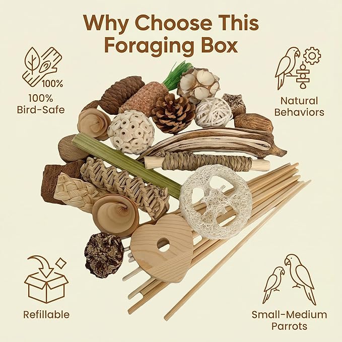30PCS Natural Foraging & Chew Parrot Toy,Shredding Box for Parakeets, Cockatiels, Conures & Lovebirds and Other Small to Medium Birds (Medium)