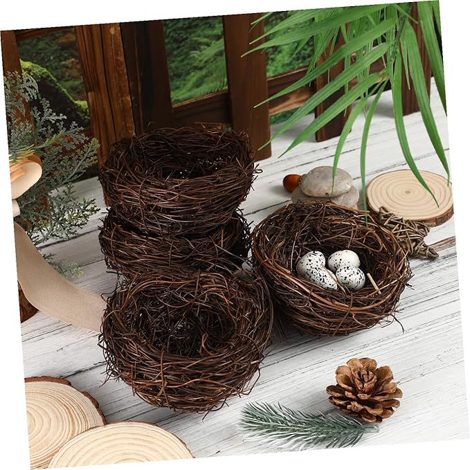 Ipetboom Artificial Bird Nest, 4pcs Imitated Bird Nest Birds Egg Nest Rattan Bird Nest Simulation Twig Bird Nest