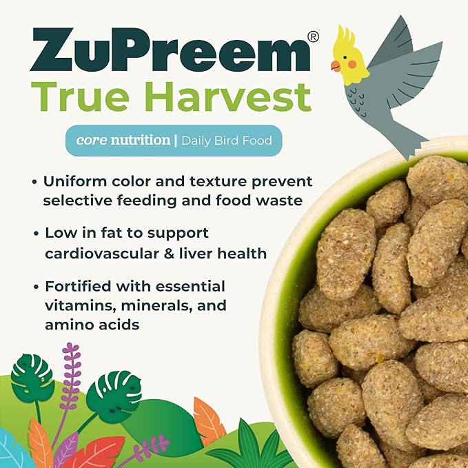ZuPreem True Harvest Cockatiel Pellets - Natural Bird Food for Cockatiels, Medium Bird Pellet Diet for Quakers, Lovebirds, Small Conures, 2.5 lb (Pack of 2)