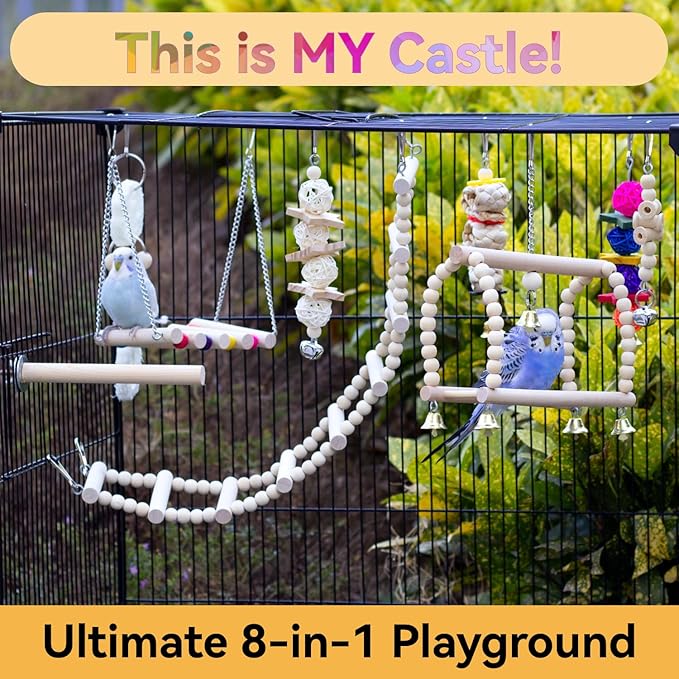Bird Parrot Swing Toys Chewing Standing Hanging Perch Hammock Climbing Ladder for Cockatiel Parakeet